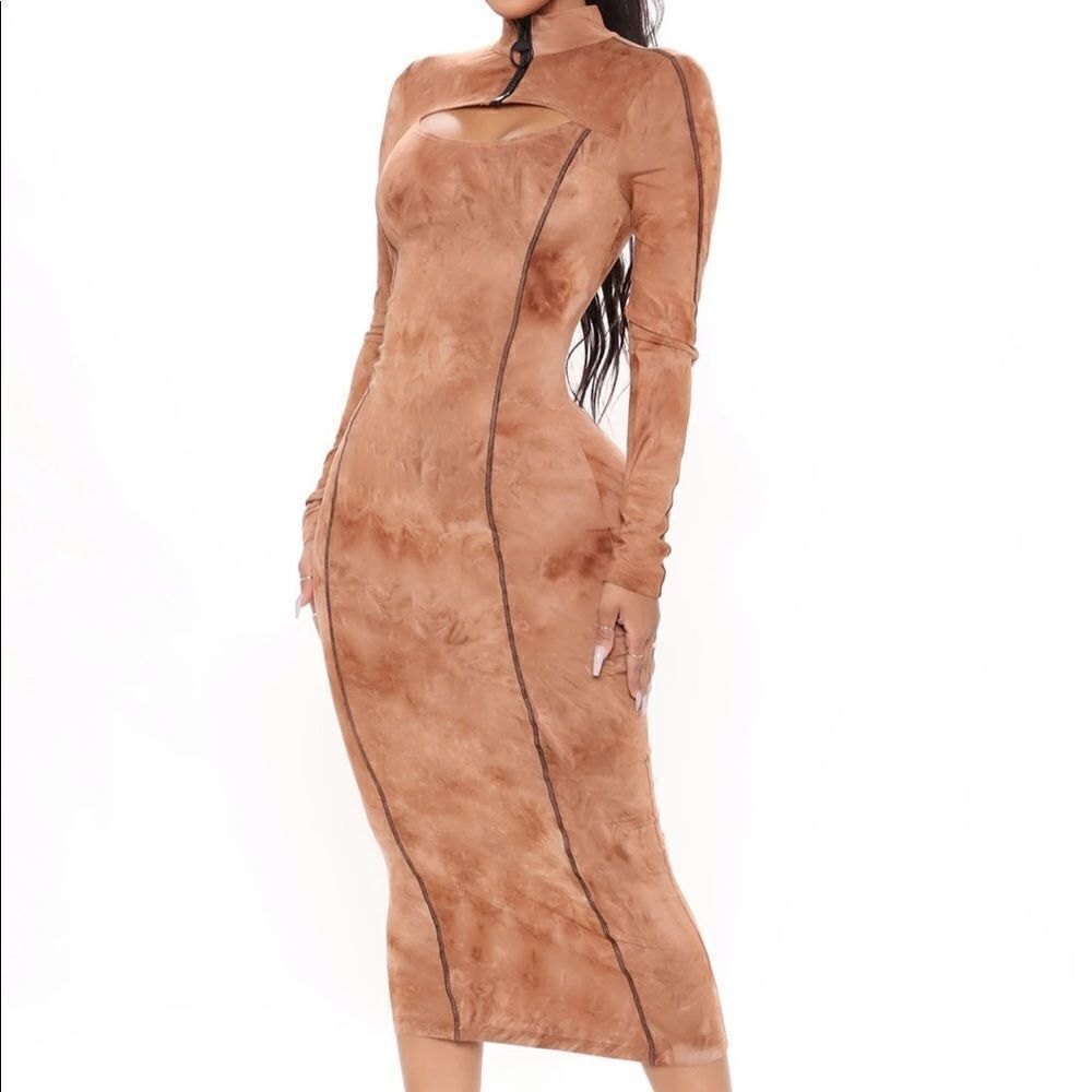 Zipped In Tie Dye Midi Dress - Brown